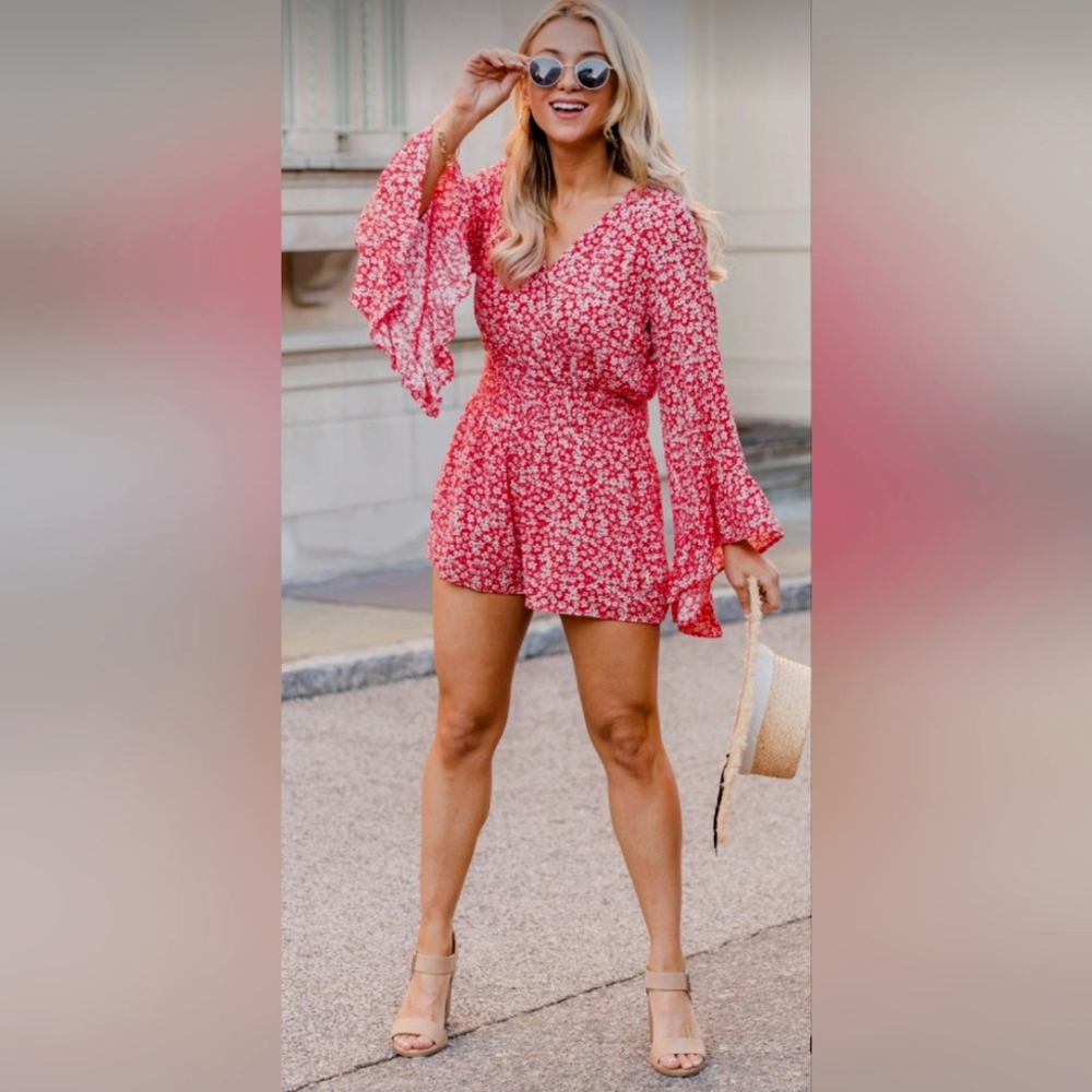 Red Floral Romper